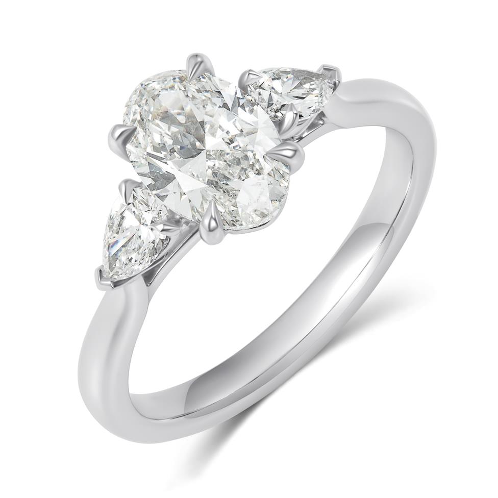 Platinum Three Stone Oval Diamond Engagement Ring 1.30ct Thumbnail Image 0