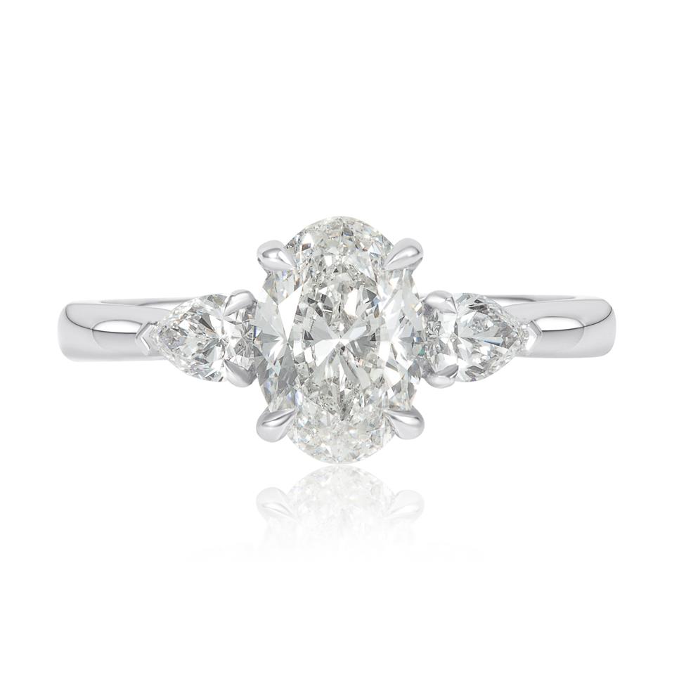Platinum Three Stone Oval Diamond Engagement Ring 1.30ct Thumbnail Image 2