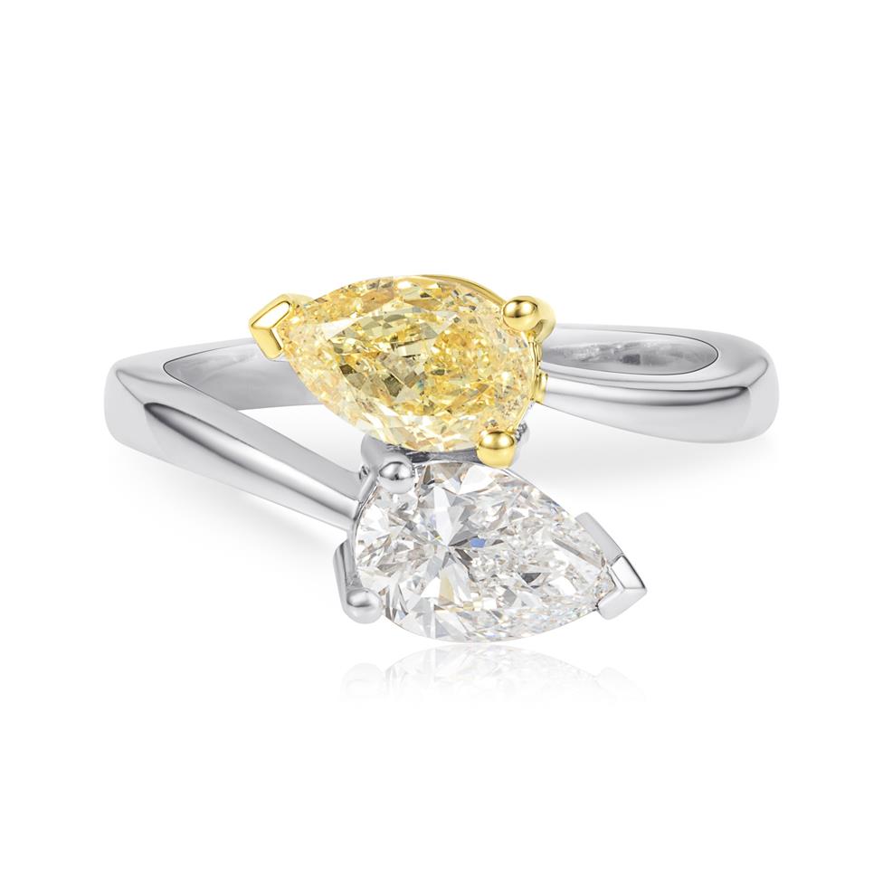 Platinum Toi et Moi White and Yellow Diamond Ring Thumbnail Image 3