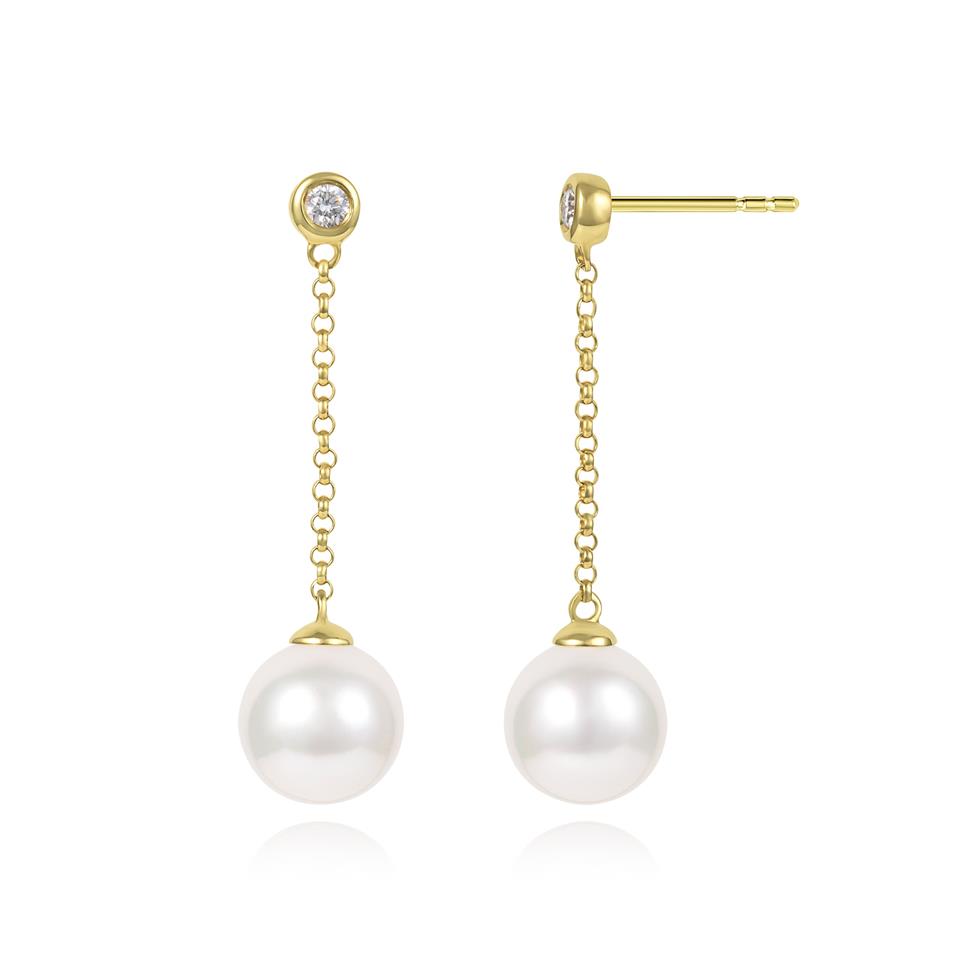 18ct Yellow Gold Pearl Drop Earrings 7.5mm  Thumbnail Image 0