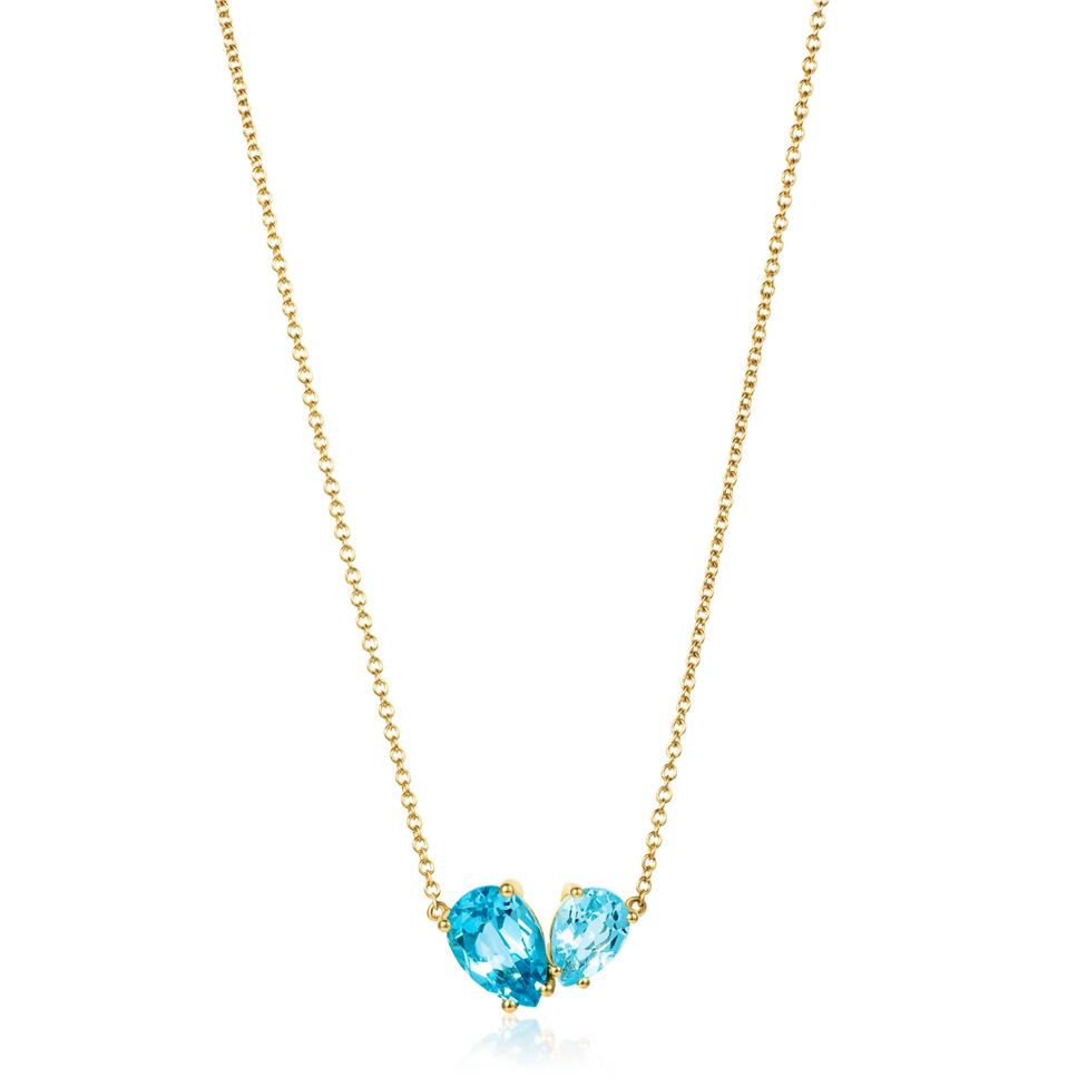 Toi Et Moi 18ct Yellow Gold Blue Topaz Necklace Thumbnail Image 2