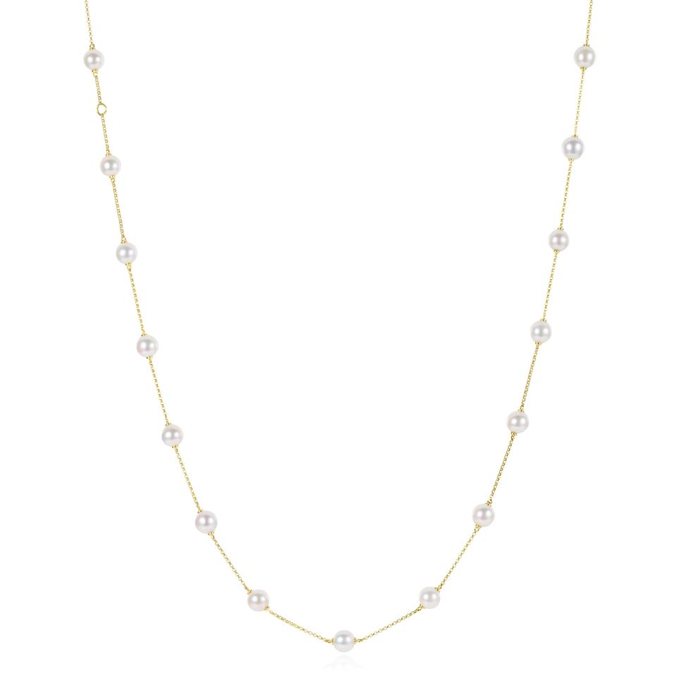 18ct Yellow Gold Pearl Station Necklace  Thumbnail Image 0