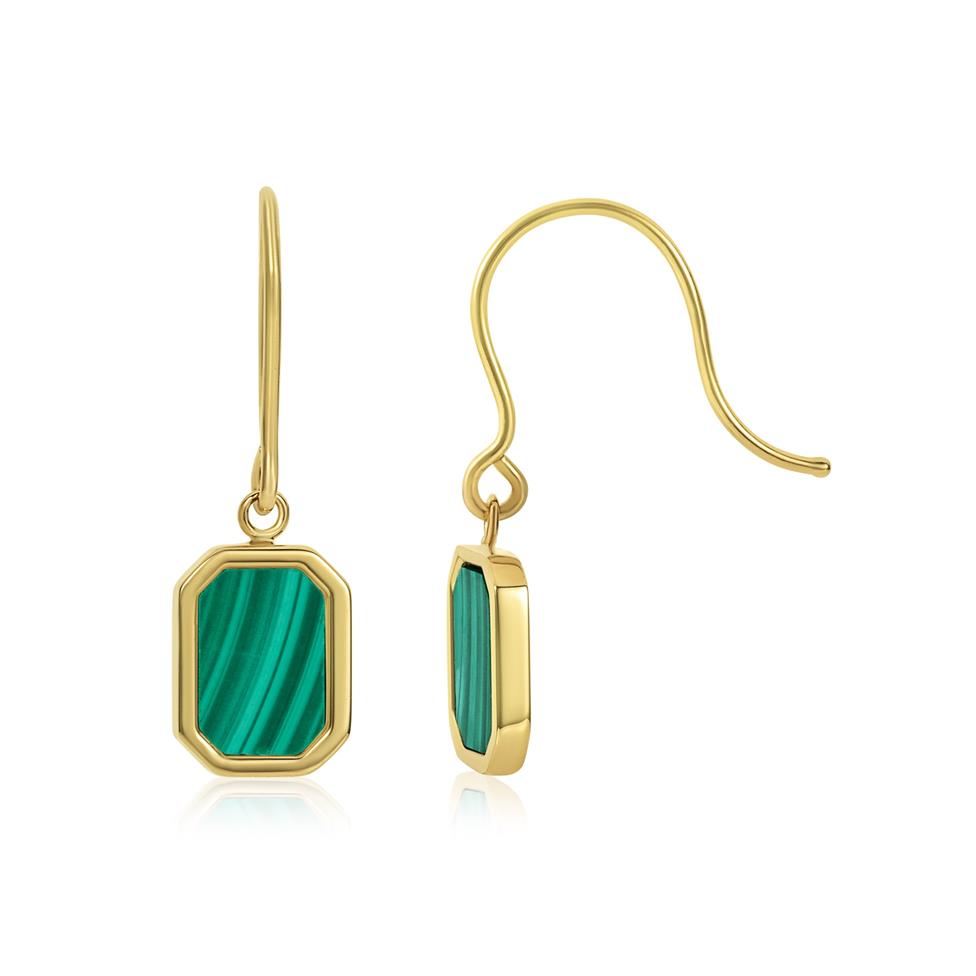 Nova 18ct Yellow Gold Octagon Malachite Drop Earrings  Thumbnail Image 0