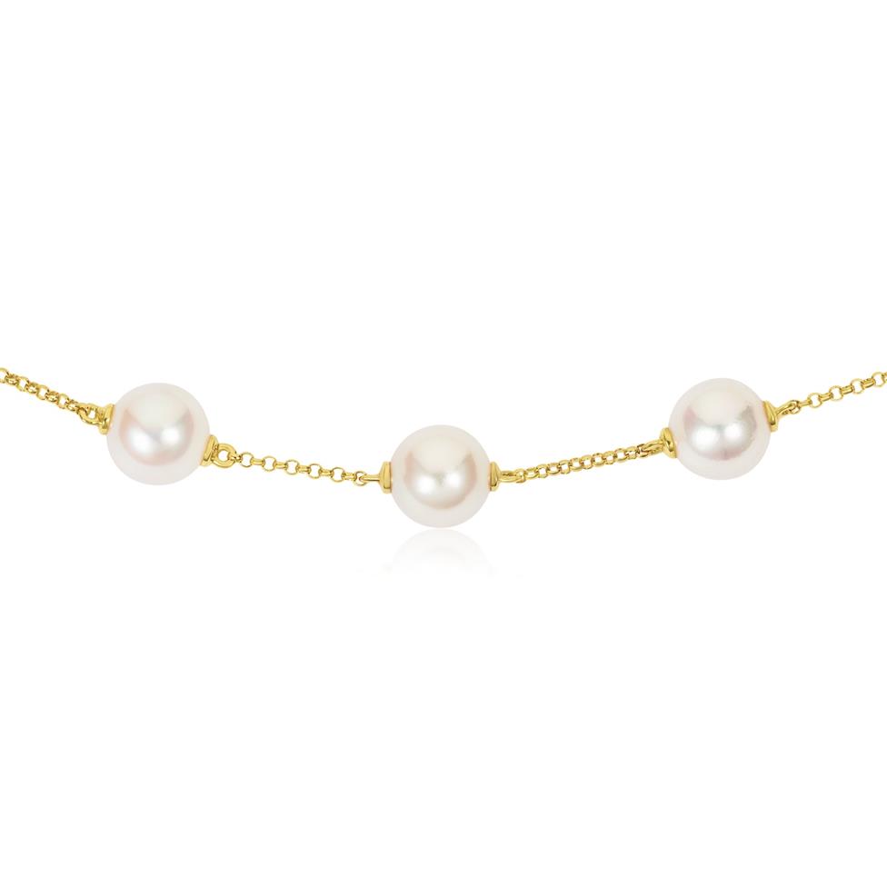 18ct Yellow Gold Pearl Station Bracelet  Thumbnail Image 1