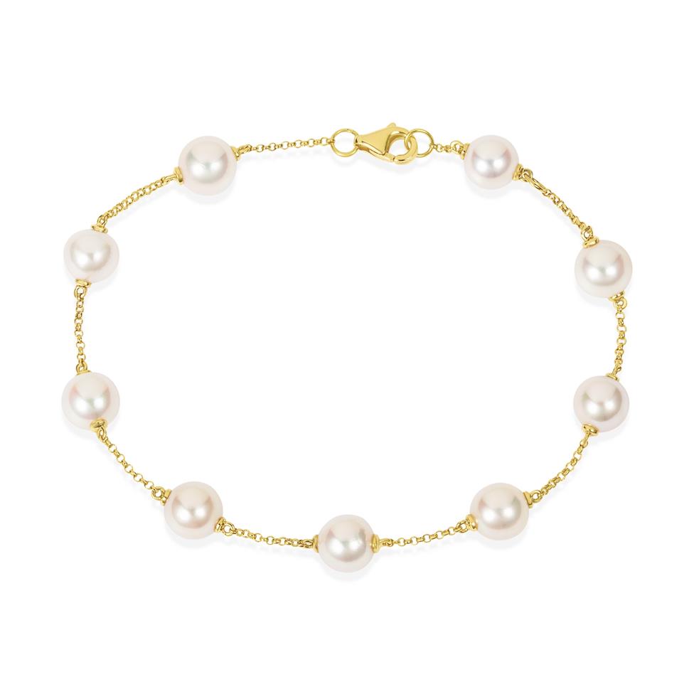 18ct Yellow Gold Pearl Station Bracelet  Thumbnail Image 0