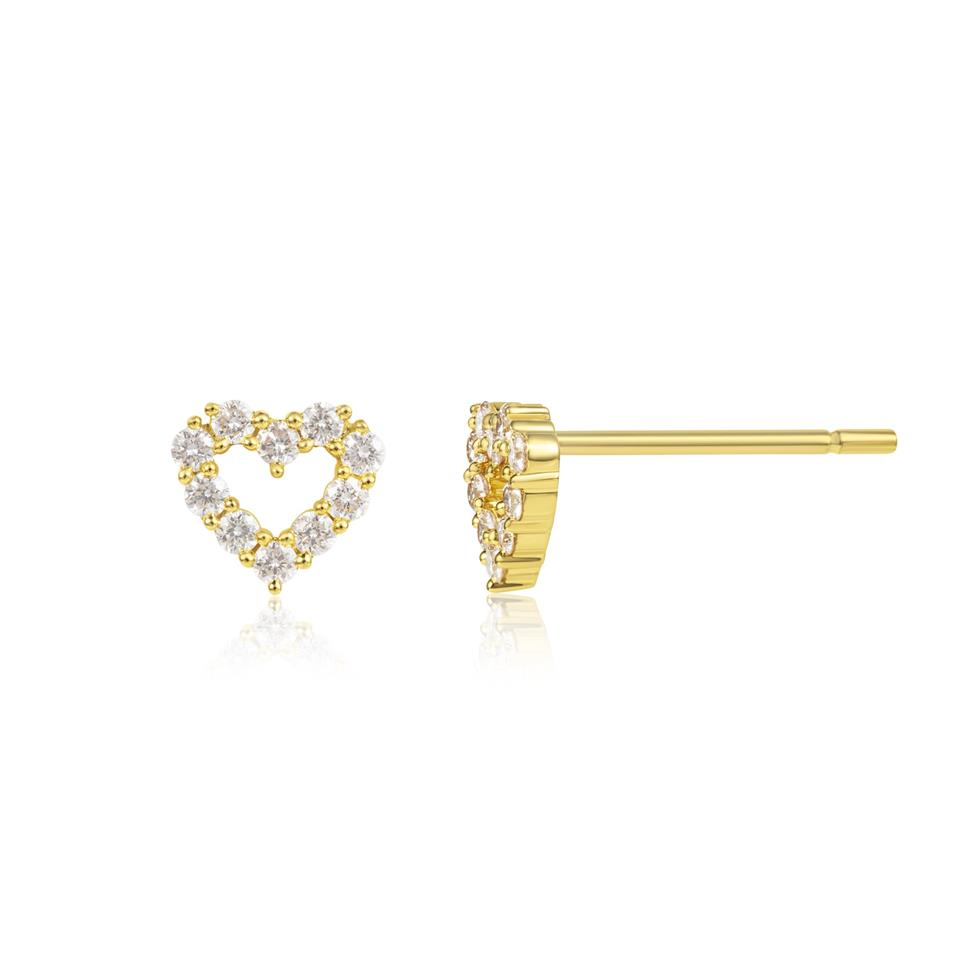 18ct Yellow Gold Open Heart Diamond Stud Earrings 0.21ct Thumbnail Image 0
