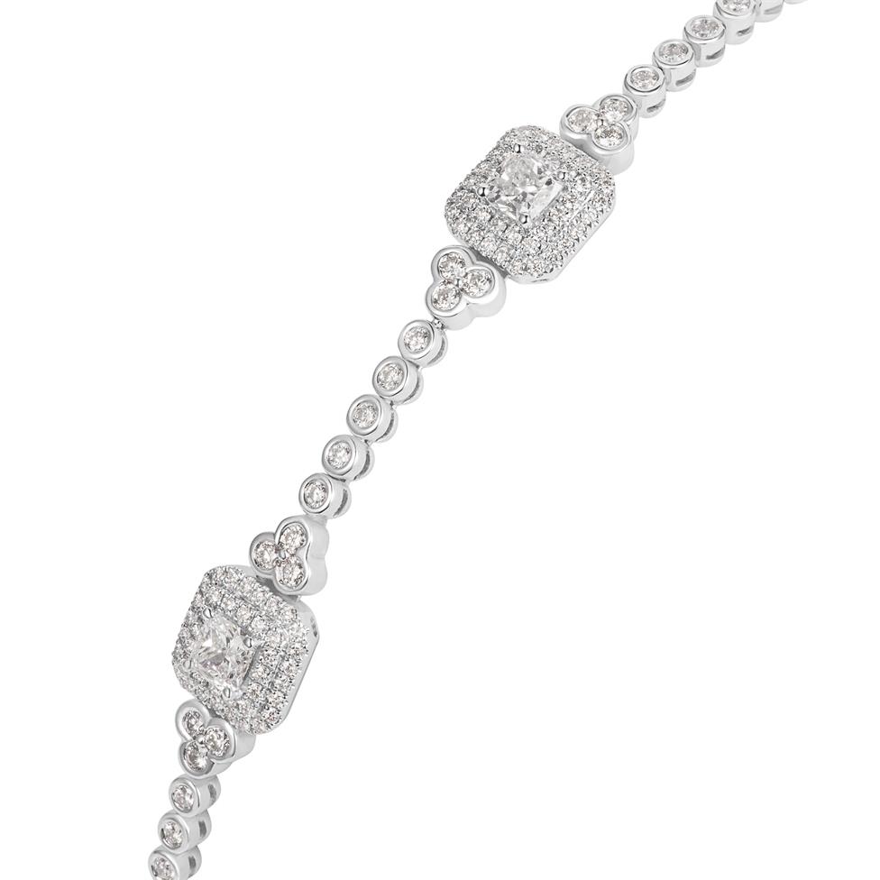 18ct White Gold Cushion Halo Diamond Bracelet Thumbnail Image 1