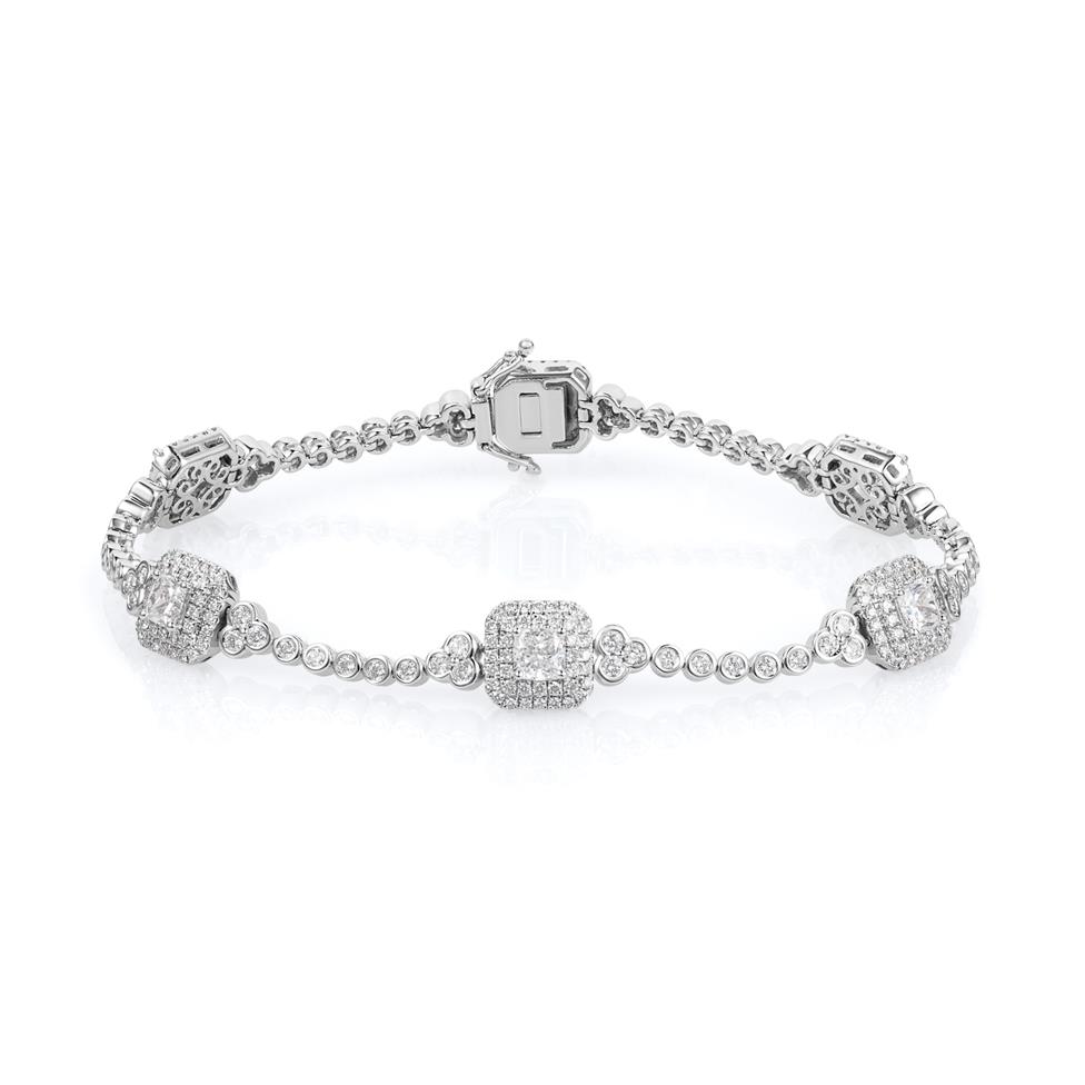 18ct White Gold Cushion Halo Diamond Bracelet Thumbnail Image 0