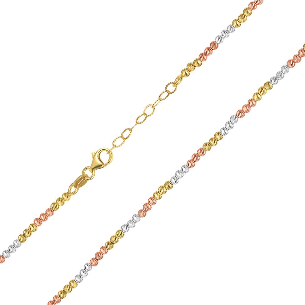 18ct Three Colour Gold Faceted Bead Necklace 50cm Thumbnail Image 2