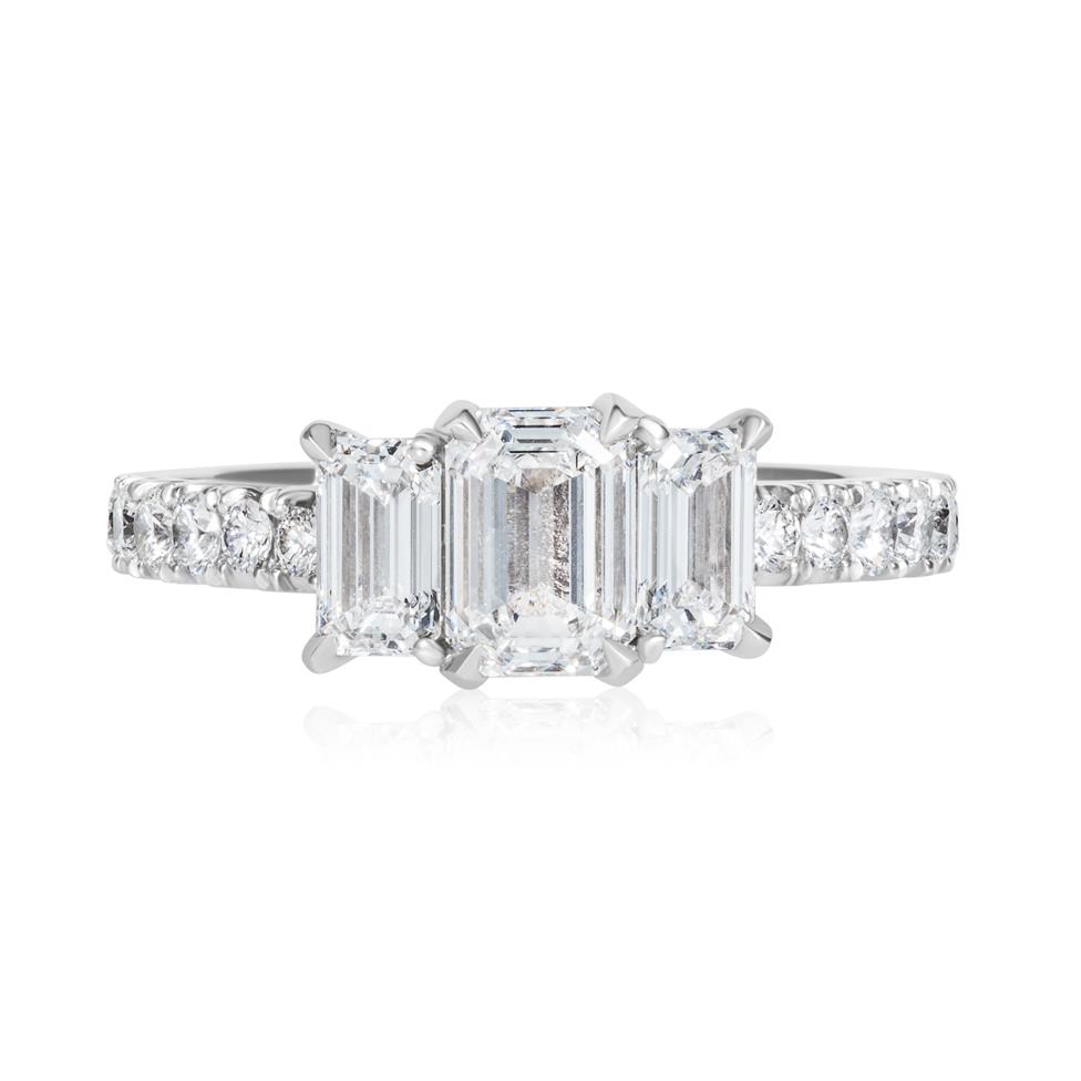 Platinum Emerald Cut Diamond Three Stone Engagement Ring 2.34ct Thumbnail Image 1