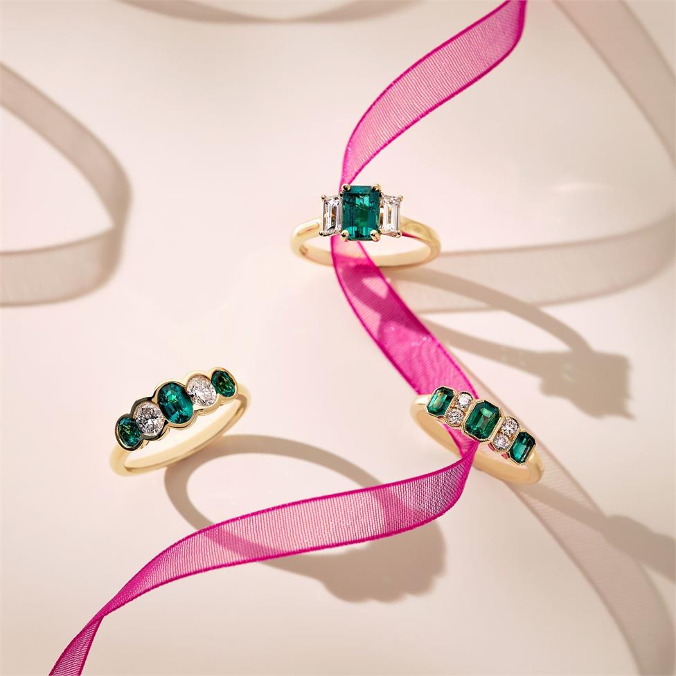 18ct Yellow Gold Emerald Three Stone Ring Thumbnail Image 1