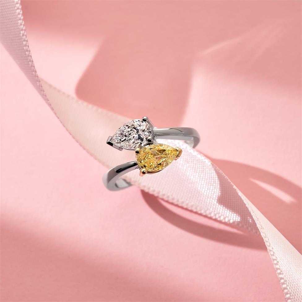 Platinum Toi et Moi White and Yellow Diamond Ring Thumbnail Image 2