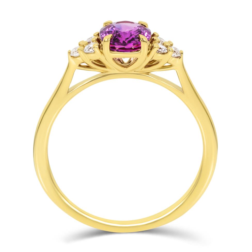 18ct Yellow Gold Oval Pink Sapphire and Diamond Ring Thumbnail Image 3