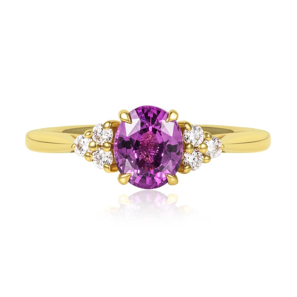 18ct Yellow Gold Oval Pink Sapphire and Diamond Ring Thumbnail Image 2