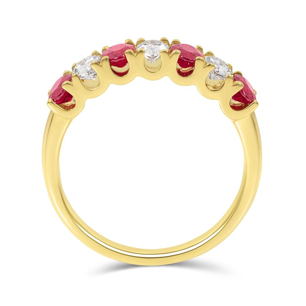 18ct Yellow Gold Oval Ruby and Diamond Half Eternity Ring Thumbnail Image 3