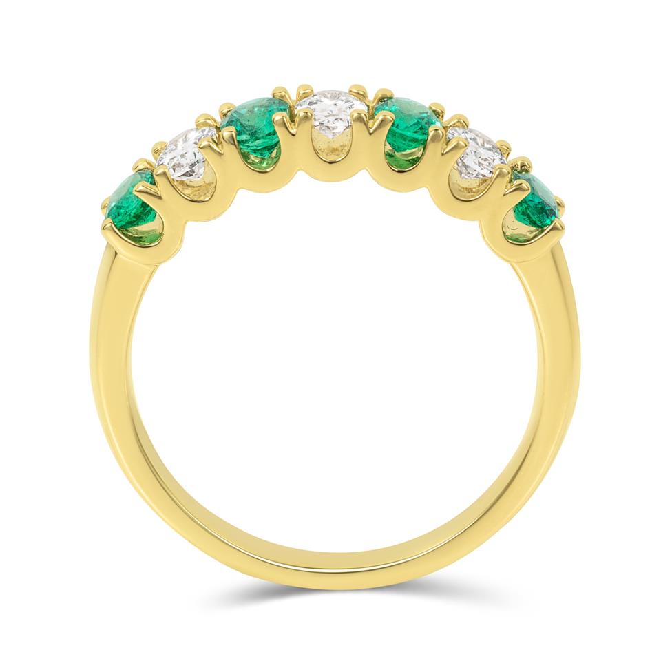 18ct Yellow Gold Oval Emerald and Diamond Half Eternity Ring Thumbnail Image 3