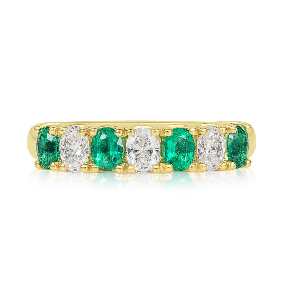 18ct Yellow Gold Oval Emerald and Diamond Half Eternity Ring Thumbnail Image 2