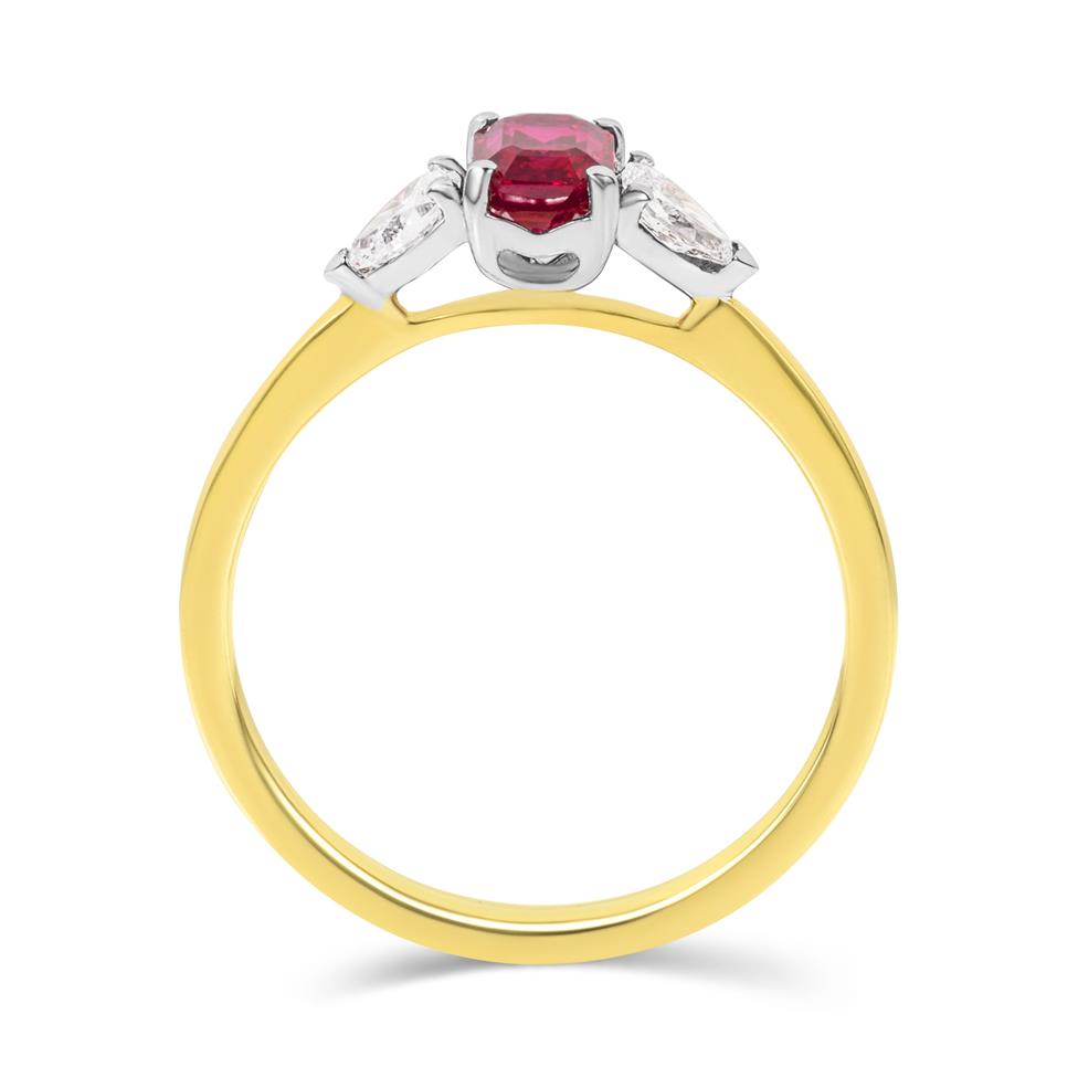 18ct Yellow Gold Ruby and Diamond Three Stone Engagement Ring Thumbnail Image 2