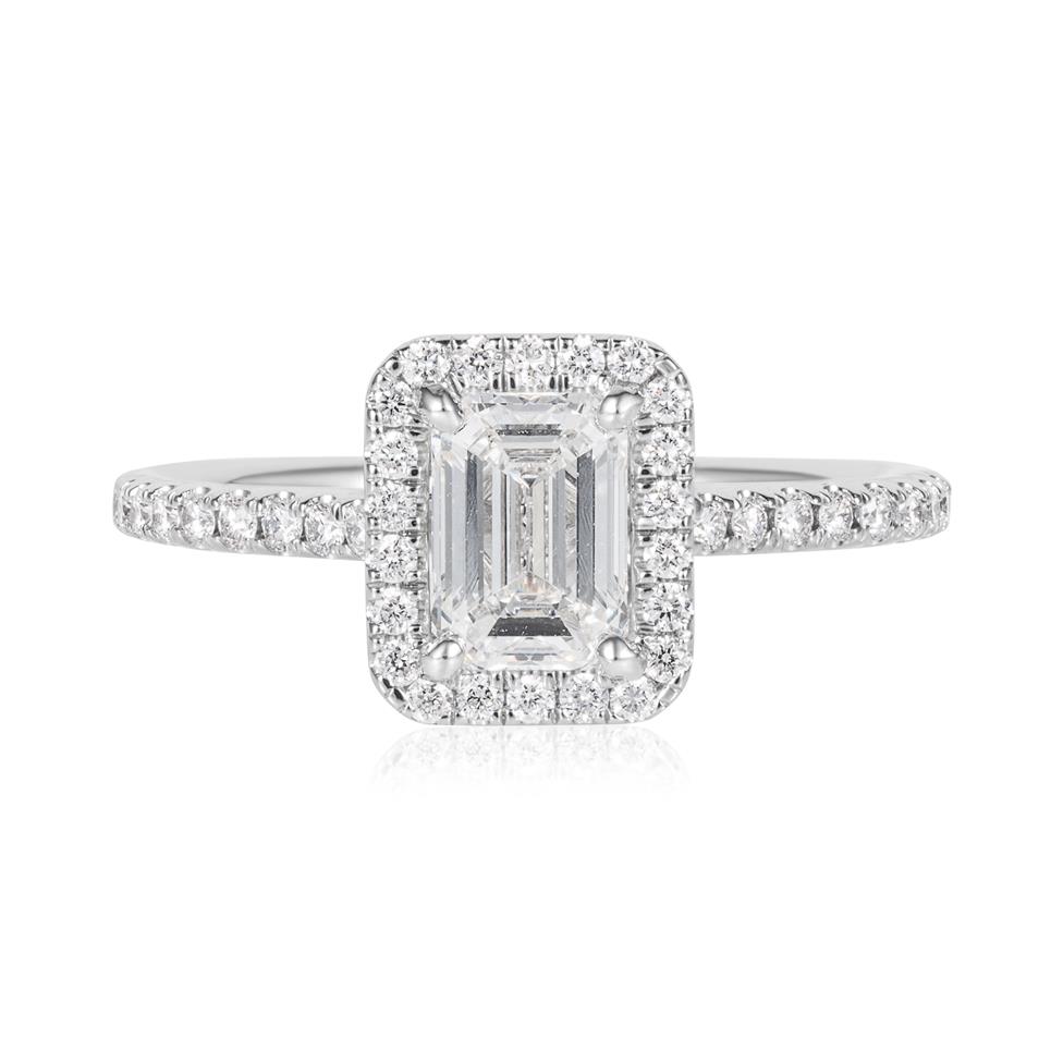 Platinum Emerald Cut Diamond Halo Engagement Ring 1.00ct Thumbnail Image 2
