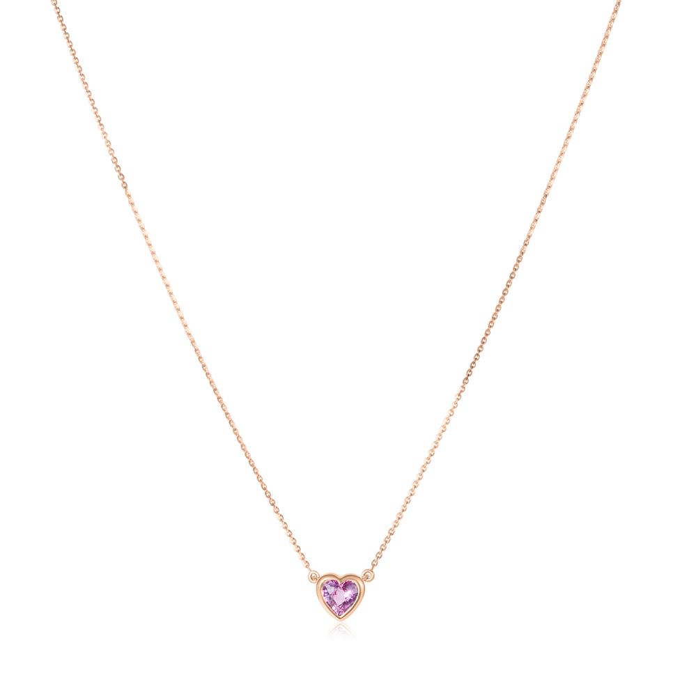 18ct Rose Gold Pink Sapphire Heart Necklace Thumbnail Image 2