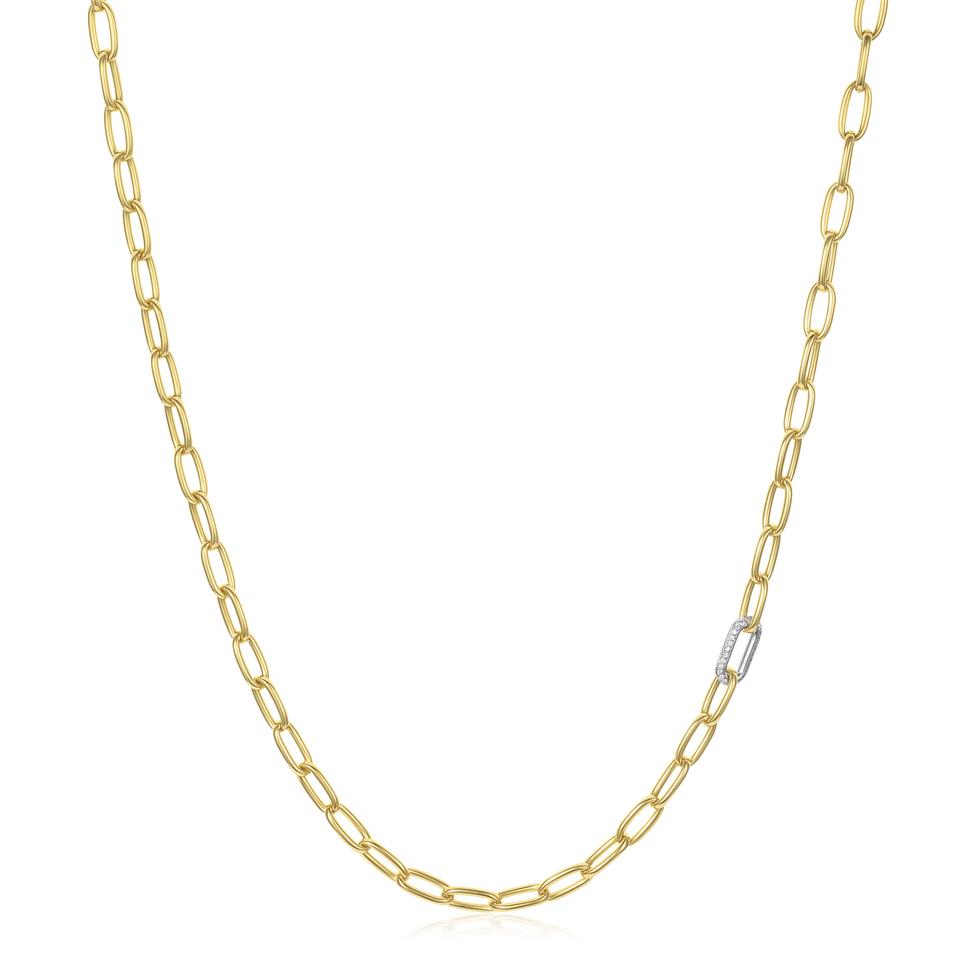 18ct Yellow Gold Diamond Set Paperlink Necklace Thumbnail Image 0