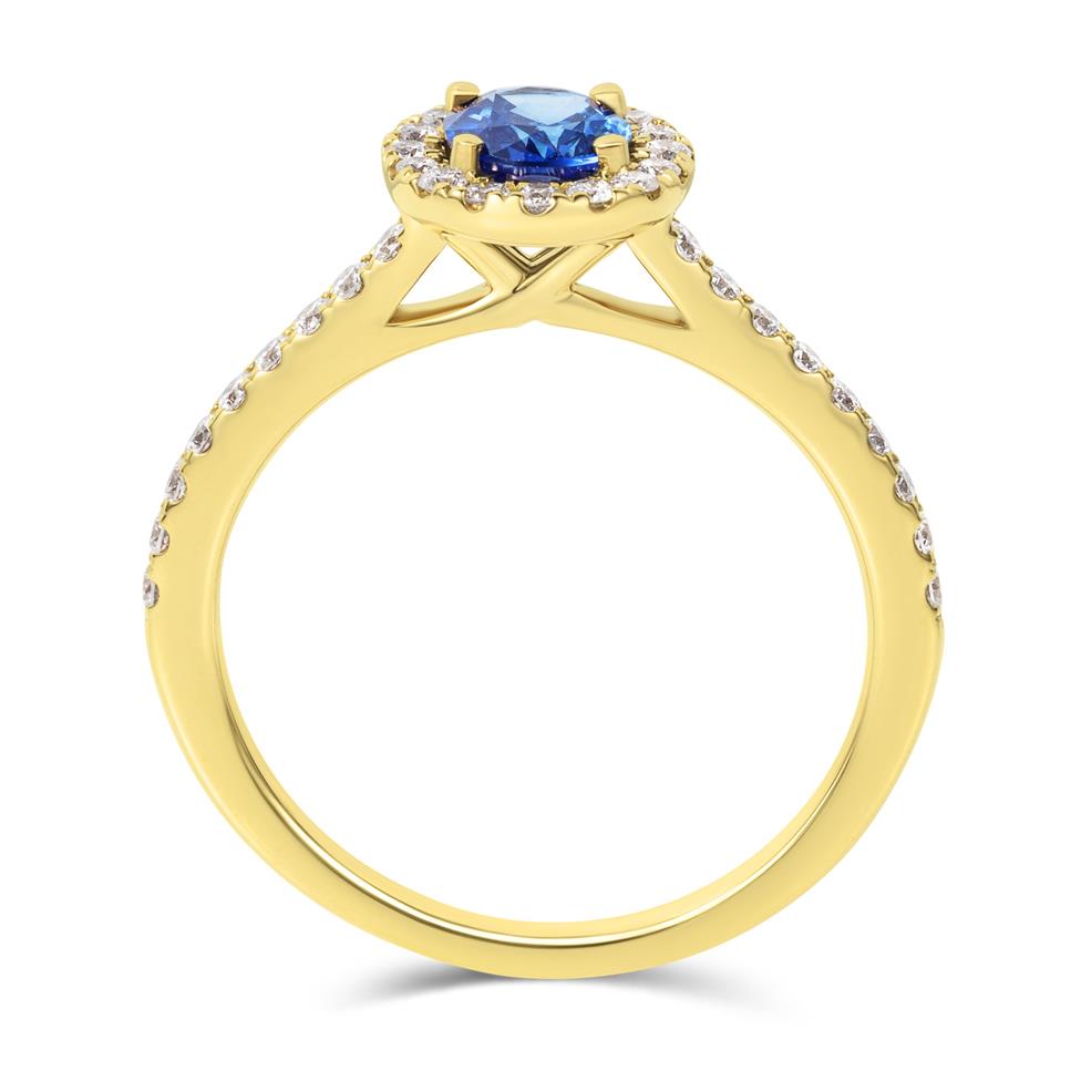 18ct Yellow Gold Oval Sapphire and Diamond Halo Ring Thumbnail Image 3