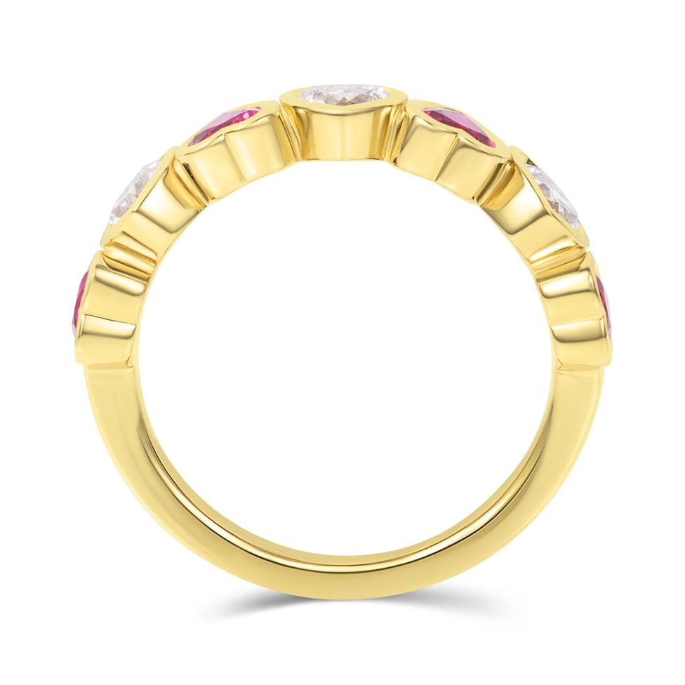 18ct Yellow Gold Heart Ruby and Diamond Half Eternity Ring Thumbnail Image 3