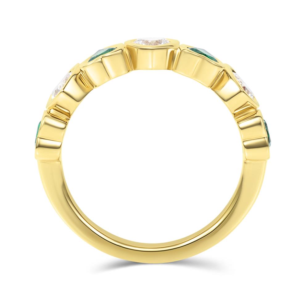 18ct Yellow Gold Heart Emerald and Diamond Half Eternity Ring Thumbnail Image 3