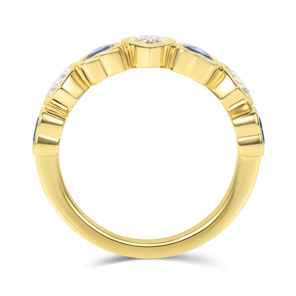 18ct Yellow Gold Heart Sapphire and Diamond Half Eternity Ring Thumbnail Image 3