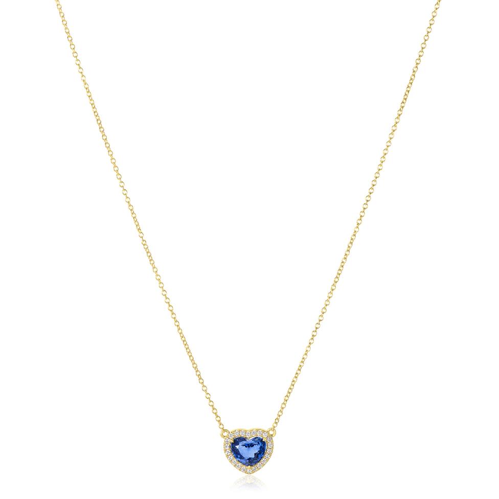 Camellia Yellow Gold Sapphire Halo Heart Necklace Thumbnail Image 2