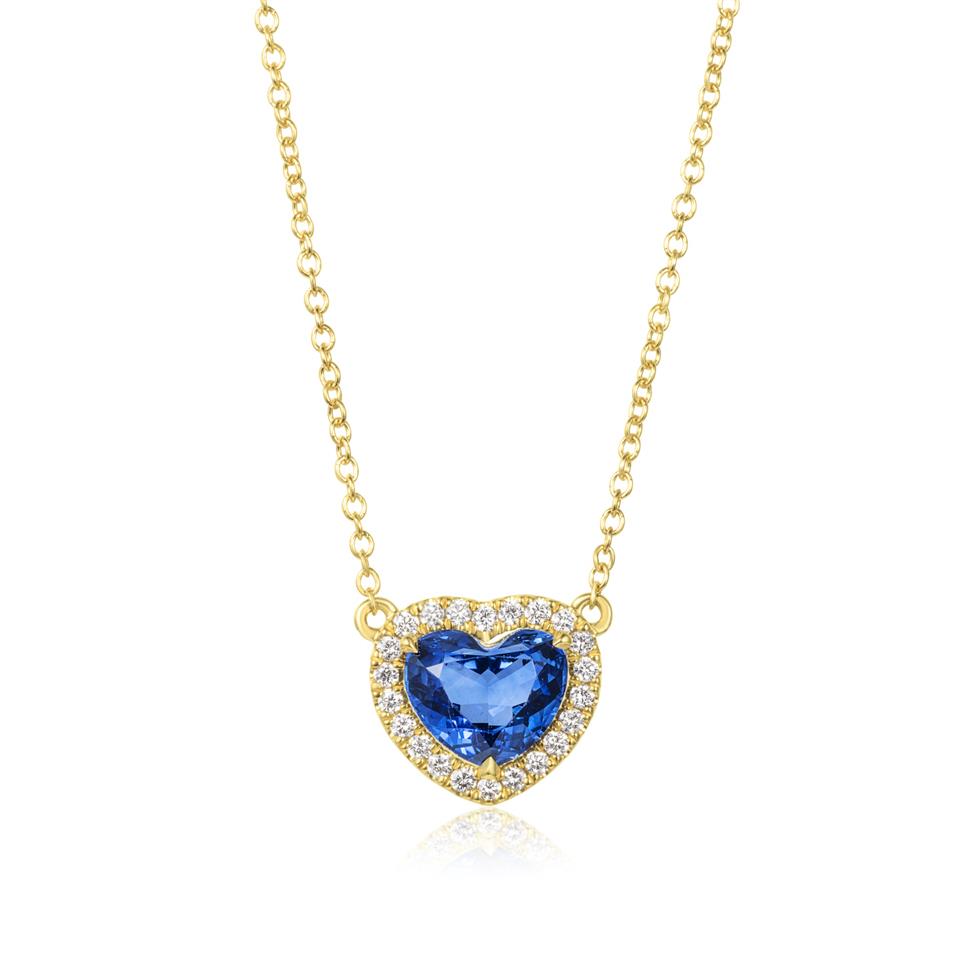 Camellia Yellow Gold Sapphire Halo Heart Necklace Thumbnail Image 0
