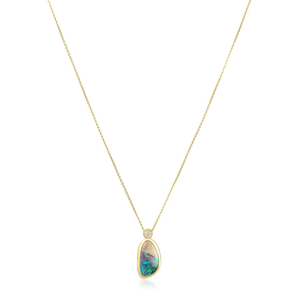 18ct Yellow Gold Black Opal Necklace Thumbnail Image 1