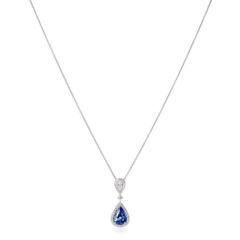 18ct White Gold Sapphire and Diamond Halo Necklace Thumbnail Image 2