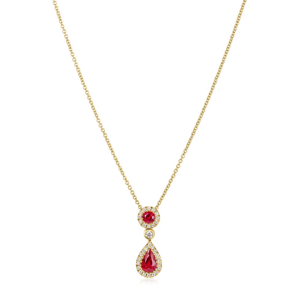 Camellia 18ct Yellow Gold Ruby and Diamond Necklace Thumbnail Image 2