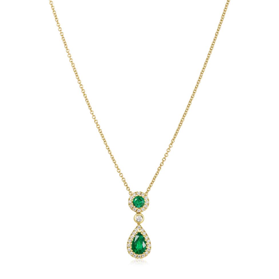 Camellia 18ct Yellow Gold Emerald and Diamond Necklace Thumbnail Image 2