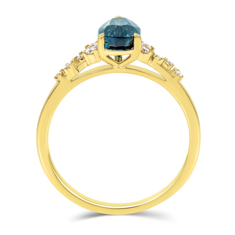 Stardust Yellow Gold Teal Sapphire and Diamond Engagement Ring 1.52ct Thumbnail Image 3