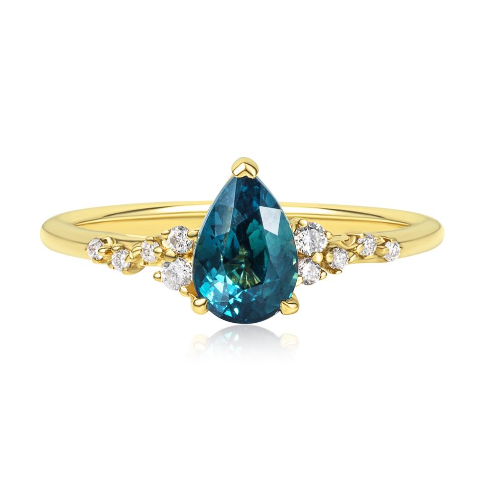 Stardust Yellow Gold Teal Sapphire and Diamond Engagement Ring 1.52ct Thumbnail Image 2