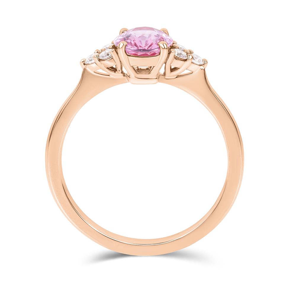 18ct Rose Gold Oval Padparadscha Sapphire and Diamond Ring Thumbnail Image 3