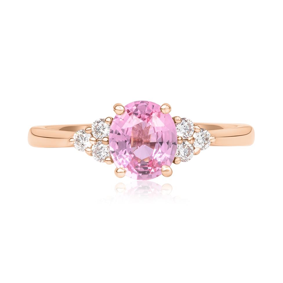 18ct Rose Gold Oval Padparadscha Sapphire and Diamond Ring Thumbnail Image 2