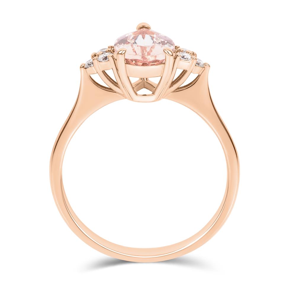 18ct Rose Gold Pear Morganite and Diamond Dress Ring Thumbnail Image 3