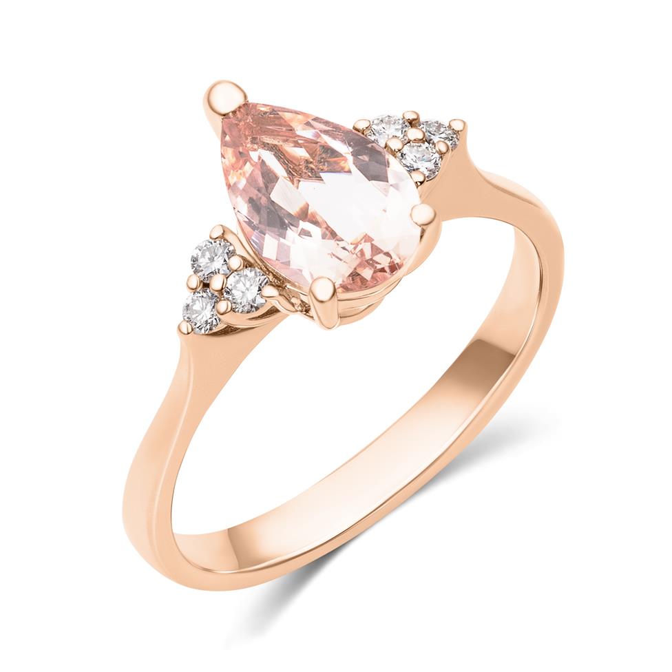 18ct Rose Gold Pear Morganite and Diamond Dress Ring Thumbnail Image 0