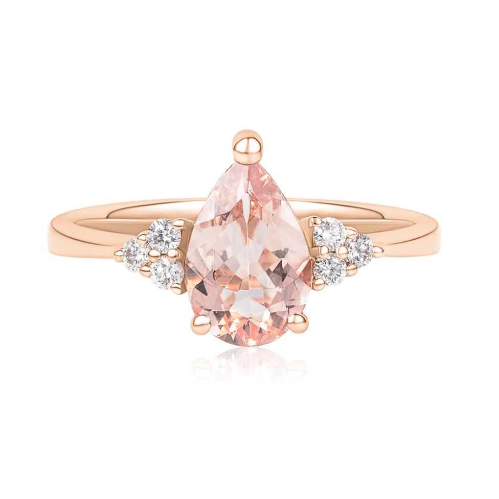 18ct Rose Gold Pear Morganite and Diamond Dress Ring Thumbnail Image 2