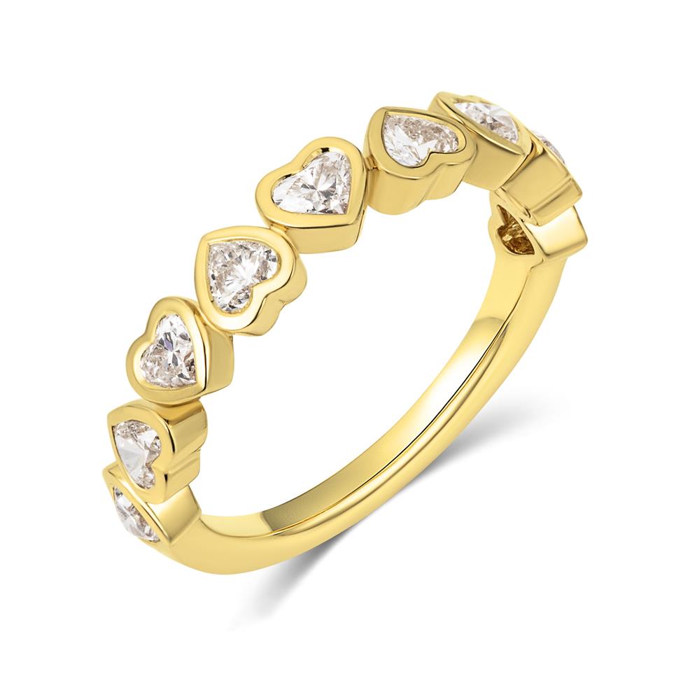 18ct Yellow Gold Heart Diamond Half Eternity Ring 0.90ct Thumbnail Image 0