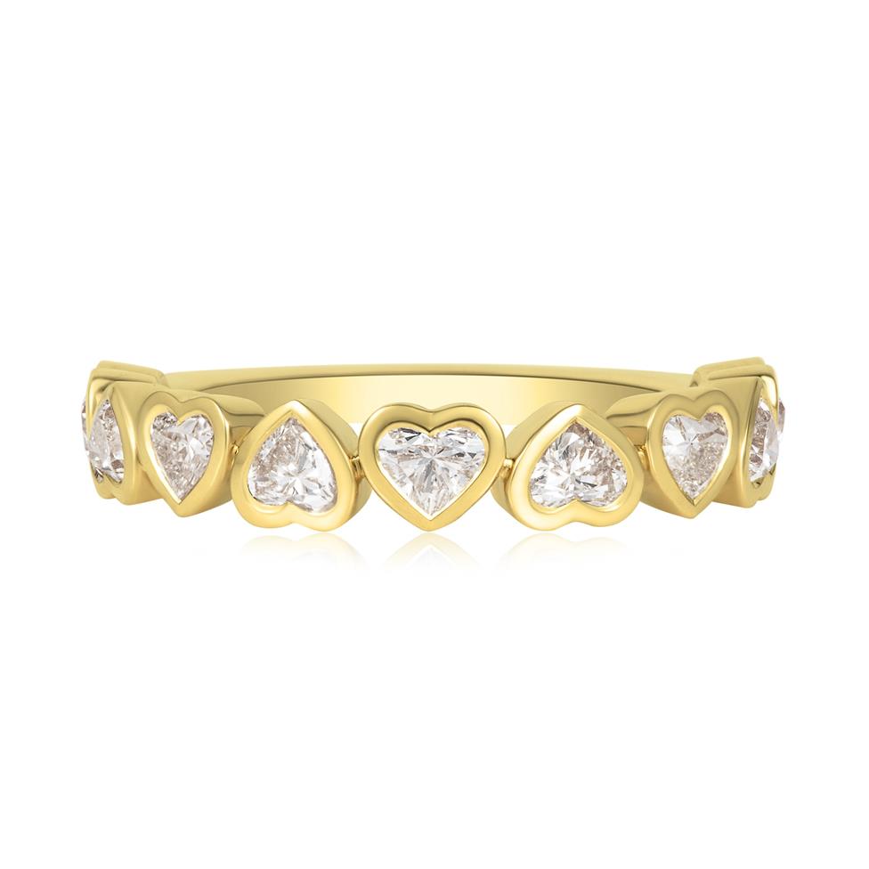 18ct Yellow Gold Heart Diamond Half Eternity Ring 0.90ct Thumbnail Image 2