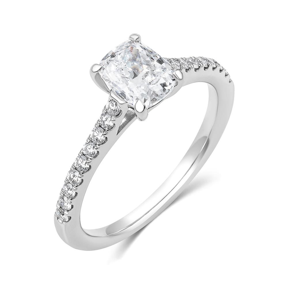 Platinum Cushion Diamond Solitaire Engagement Ring Thumbnail Image 0