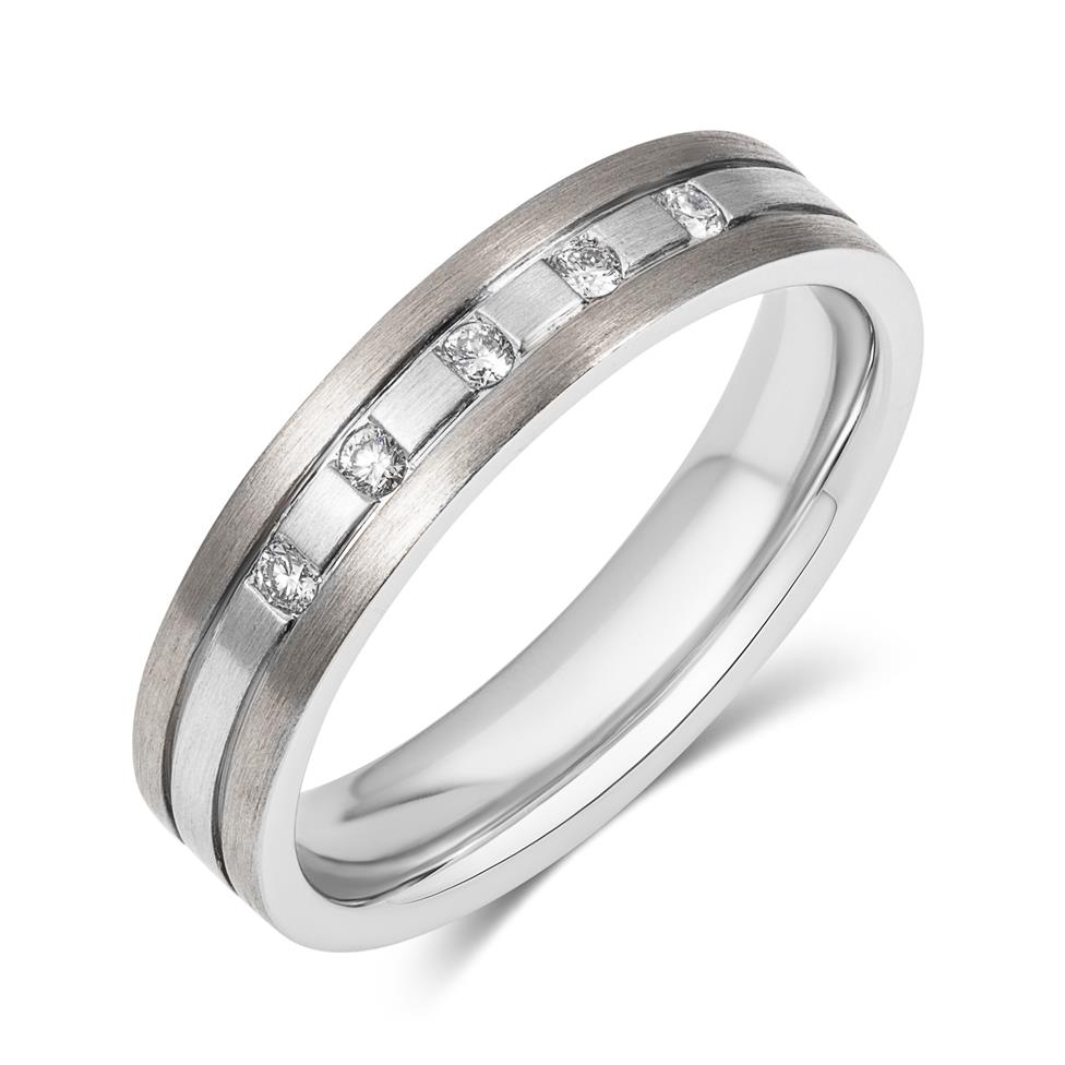 Platinum and 18ct White Gold Matt Finish Wedding Ring 0.08ct Thumbnail Image 0