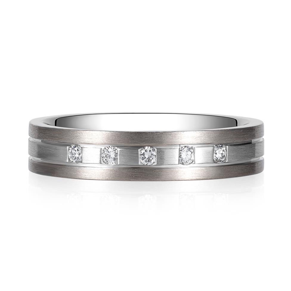 Platinum and 18ct White Gold Matt Finish Wedding Ring 0.08ct Thumbnail Image 1