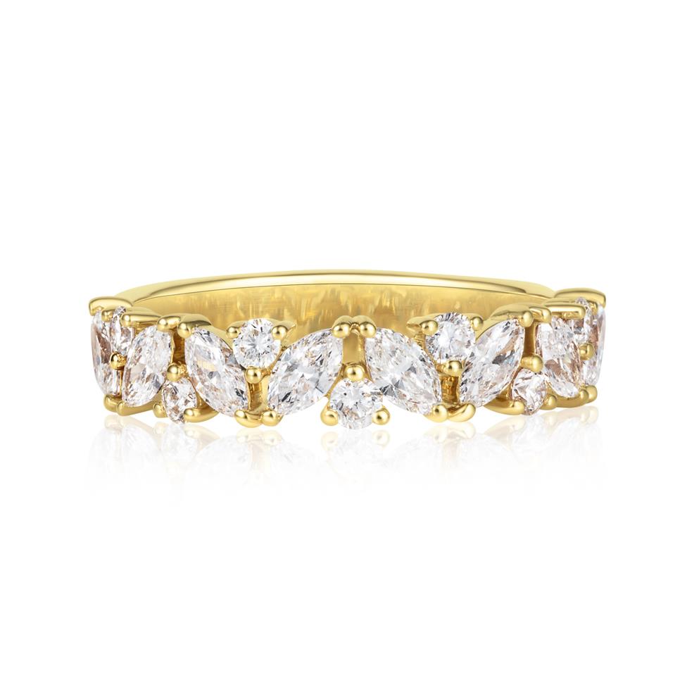 18ct Yellow Gold Marquise and Round Diamond Half Eternity Ring Thumbnail Image 2