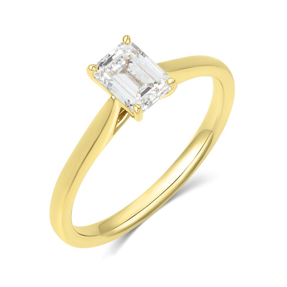 18ct Yellow Gold Emerald Cut Diamond Solitaire Engagement Ring 0.70ct Thumbnail Image 0