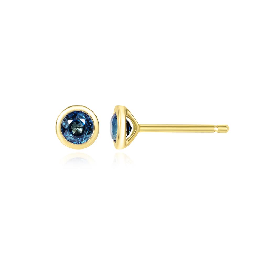 18ct Yellow Gold Blue Sapphire Stud Earrings Thumbnail Image 0